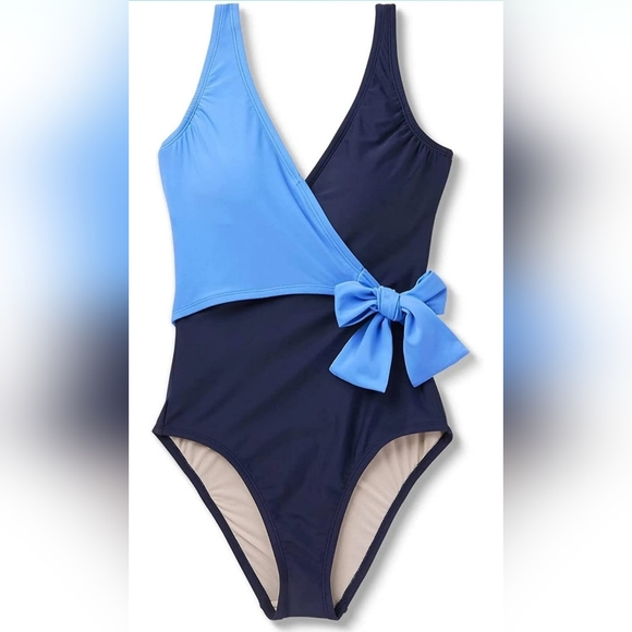 Kona Sol Women's Wrap Tie Colorblock Medium Coverage One Piece Swimsuit - Picture 6 of 7